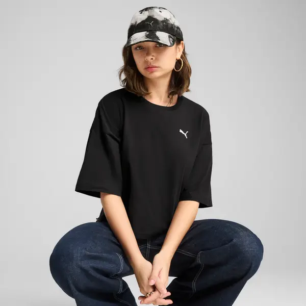 PUMA PUMA WARDROBE Essentials Oversized Short Tee Women, Clothing, Black, S