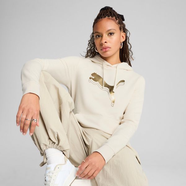 PUMA Women's Puma ESS METALLIC Hoodie, White, Size XS, Clothing