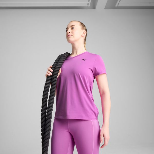 PUMA Women's Puma TAD ESSENTIALS V-Neck T-Shirt, Purple, Size S, Clothing