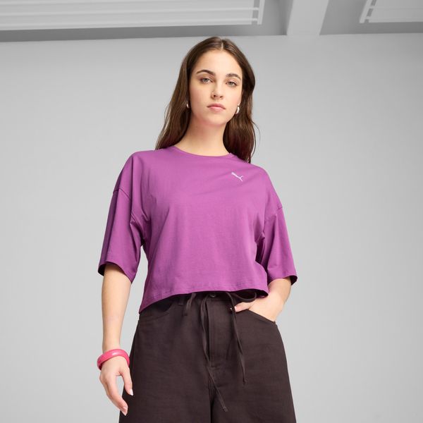PUMA Women's Puma WARDROBE ESS Oversized Short T-Shirt, Purple, Size L, Clothing