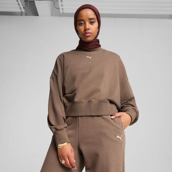 PUMA Women's Puma WARDROBE Essentials Oversized Crew, Brown, Size XL, Clothing