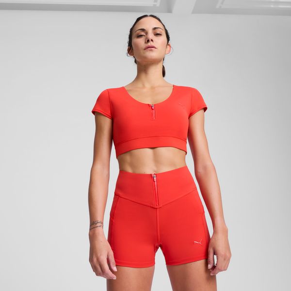 PUMA Women's Puma x PAMELA REIF Zip Crop T-Shirt, Red, Size XL, Clothing