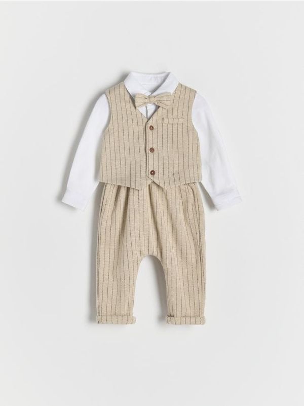 Reserved Reserved - BABIES` TROUSERS, VEST, BODY & BOW TIE - bež