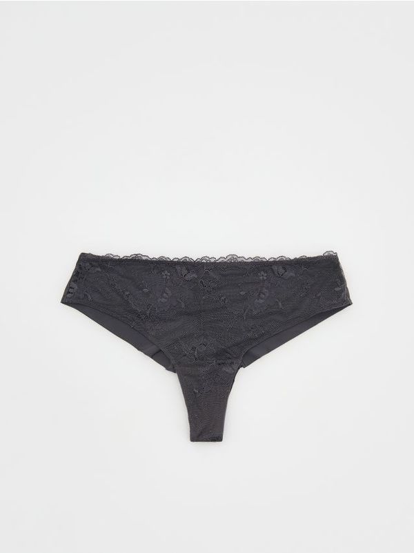 Reserved Reserved - Bikini gaćice s čipkastim detaljima - boja antracita