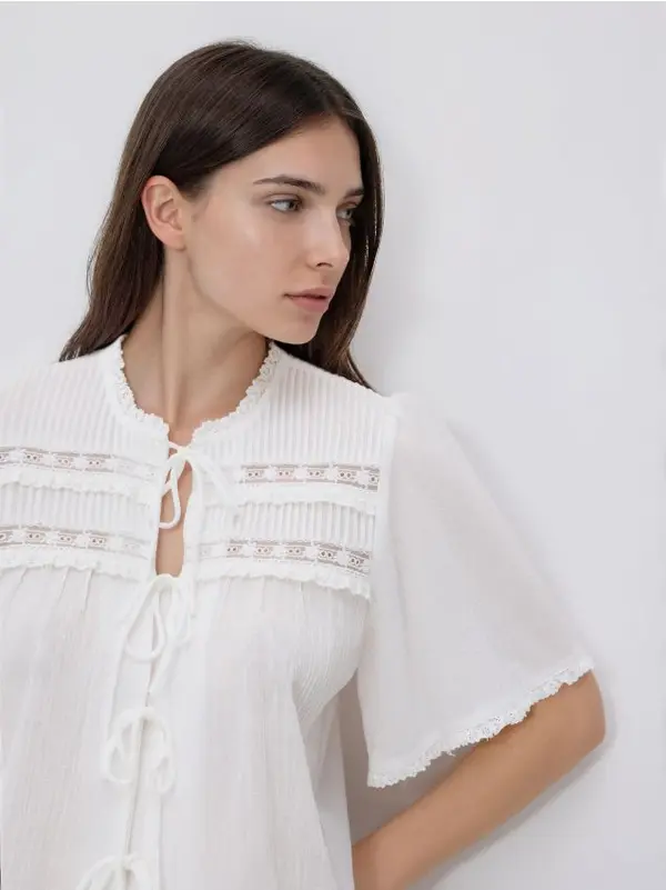 Reserved Reserved - Bluza na vezanje - krem