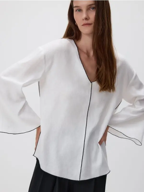 Reserved Reserved - Bluza od mješavine lana - bijela