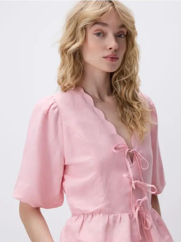 Reserved Reserved - Bluza od mješavine lana - pastelnoružičasto