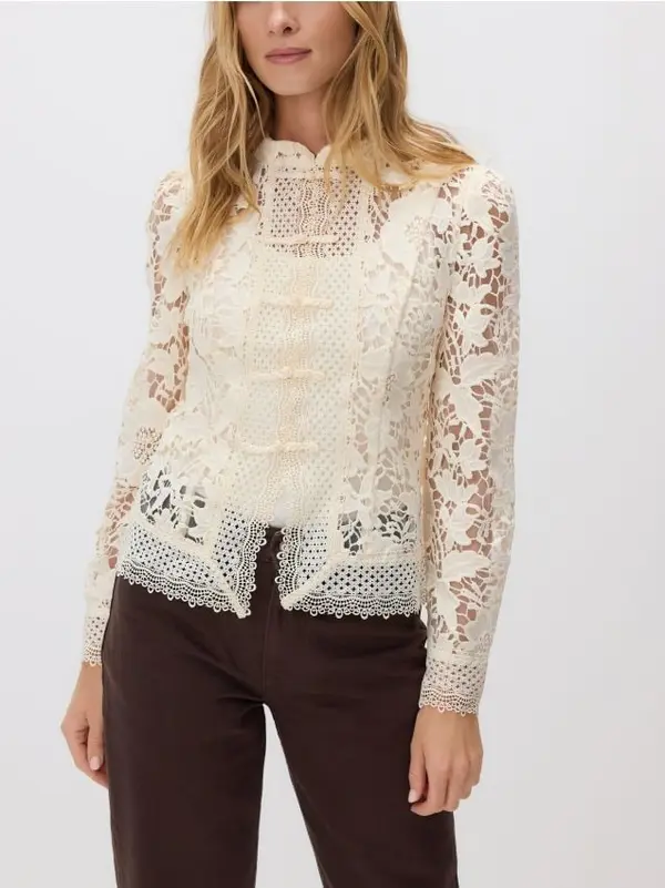 Reserved Reserved - Bluza s čipkom - krem