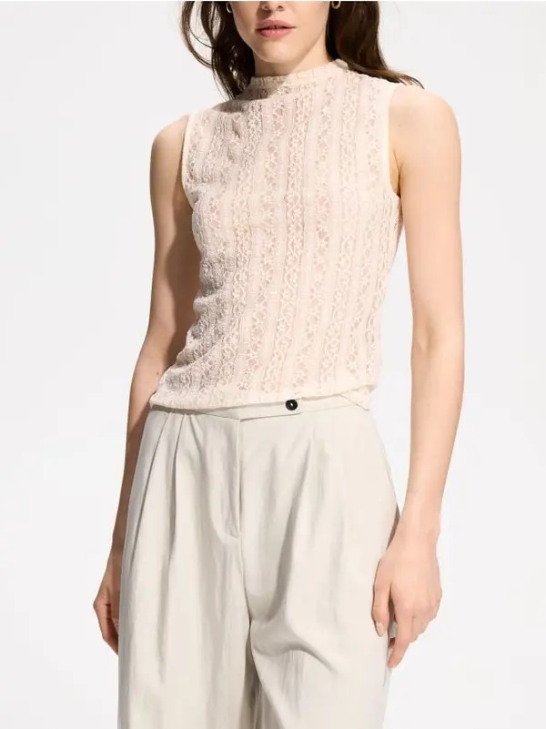 Reserved Reserved - Bluza s čipkom - krem