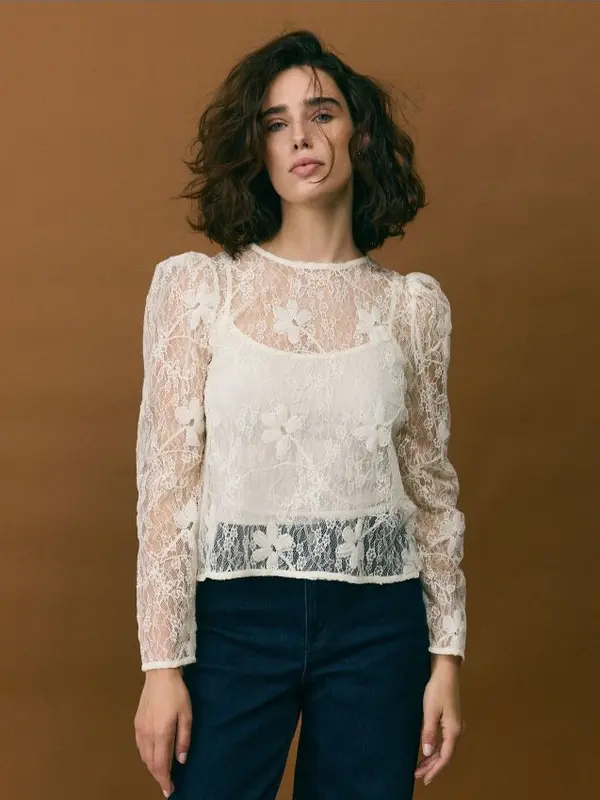 Reserved Reserved - Bluza s čipkom - krem