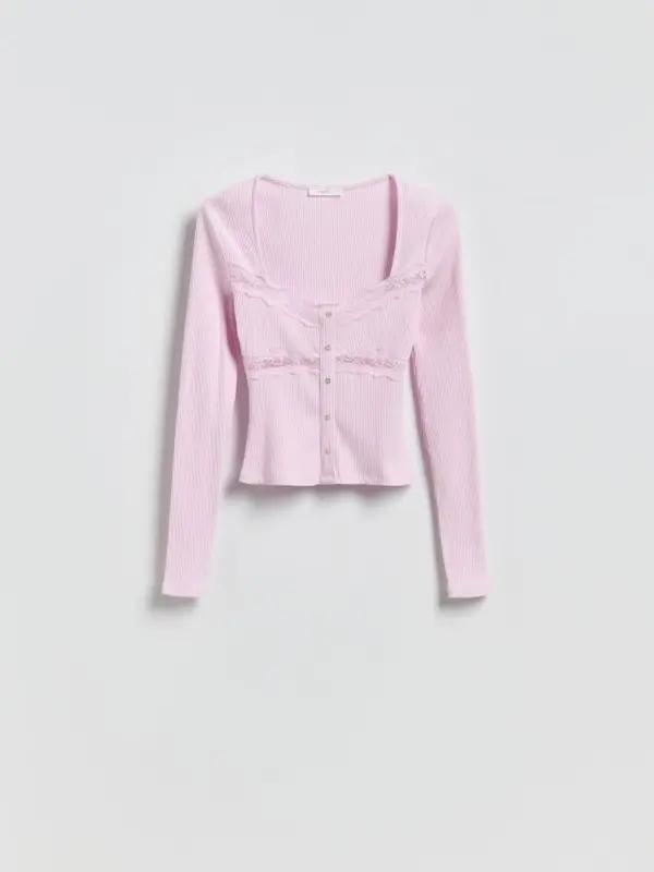 Reserved Reserved - Bluza s čipkom - pastelnoružičasto