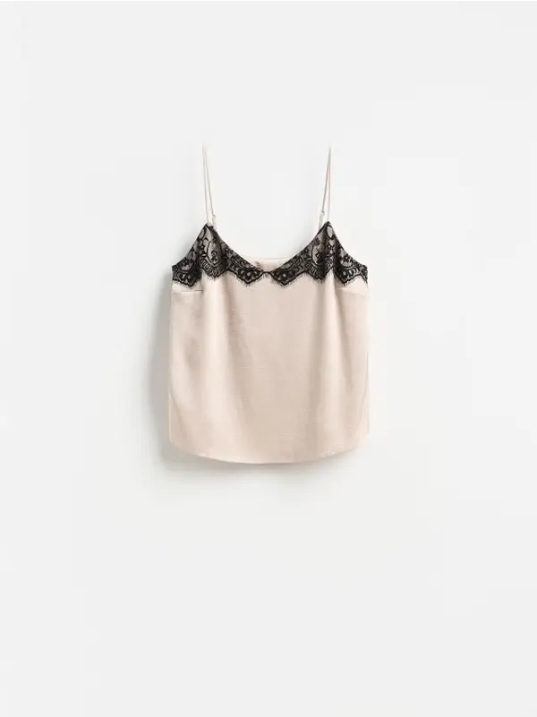 Reserved Reserved - Bluza s čipkom - smeđesivo