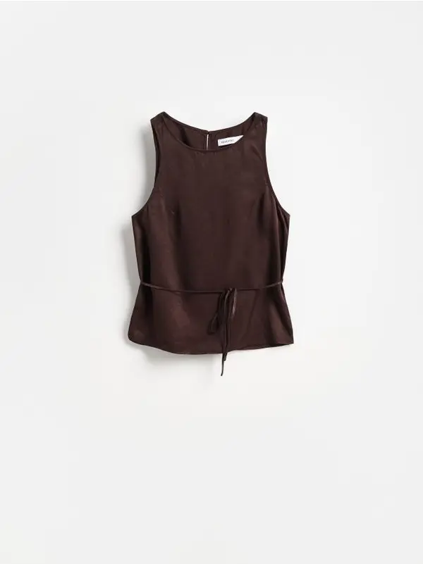 Reserved Reserved - Bluza s dodatkom lana - tamnosmeđe