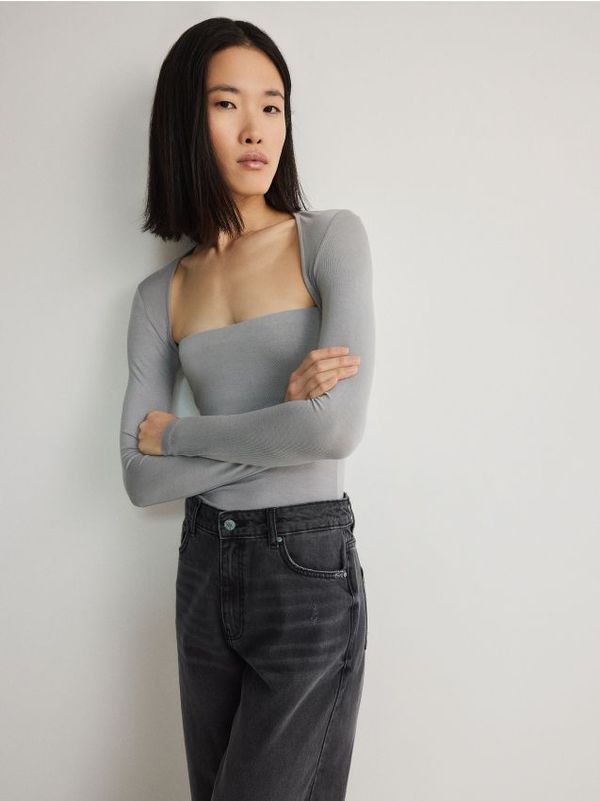 Reserved Reserved - Bluza s kvadratnim izrezom - light grey