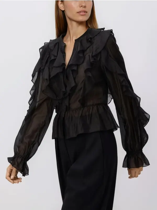 Reserved Reserved - Bluza s liocelom - crno