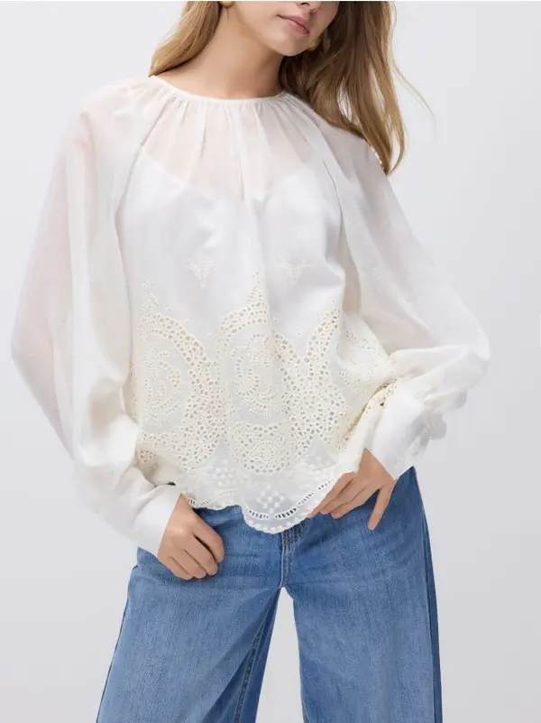 Reserved Reserved - Bluza s liocelom - krem