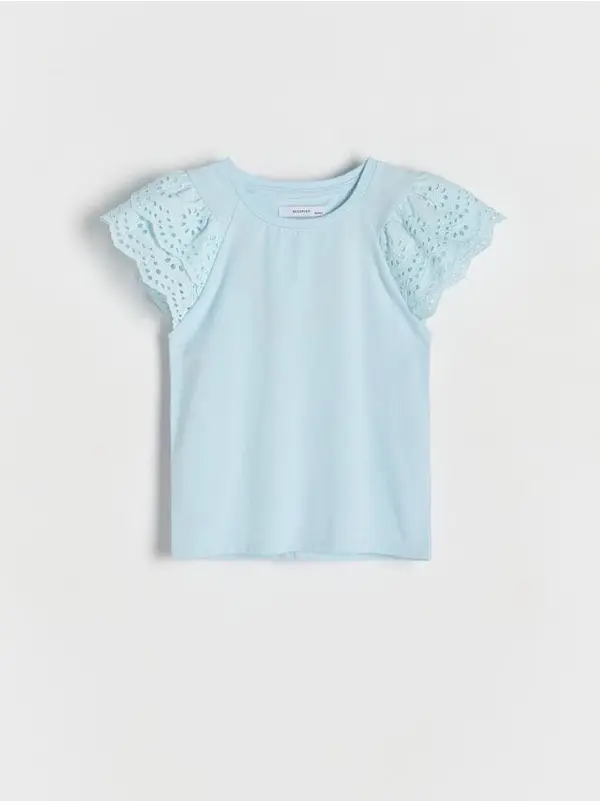 Reserved Reserved - Bluza s rukavima s rupičastim vezom - boja lavande