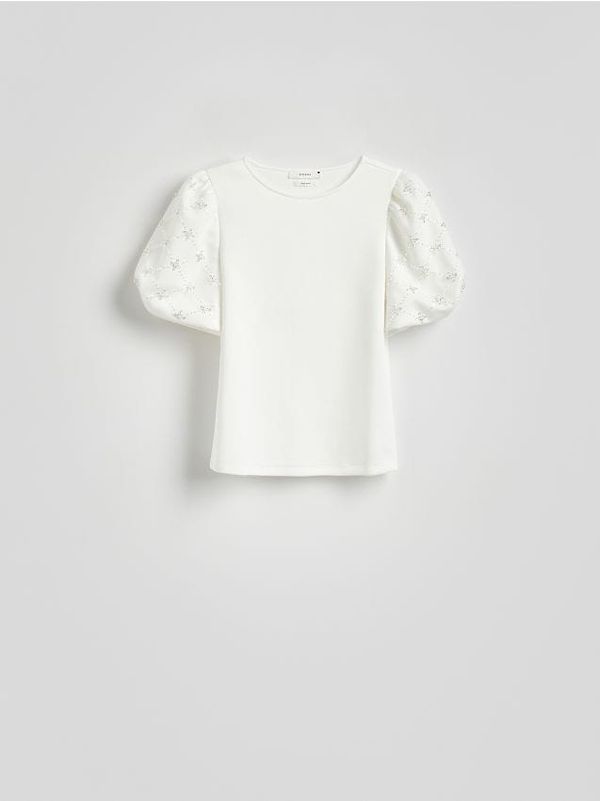 Reserved Reserved - Bluza s ukrasnim rukavima - bijela