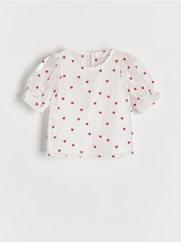 Reserved Reserved - Bluza s uzorkom s puf rukavima - krem