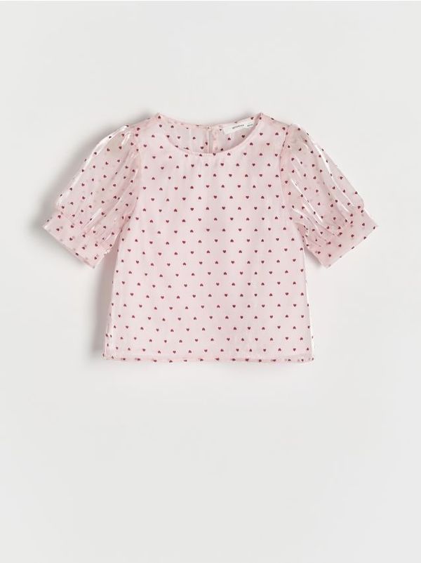 Reserved Reserved - Bluza s uzorkom s puf rukavima - pastelnoružičasto