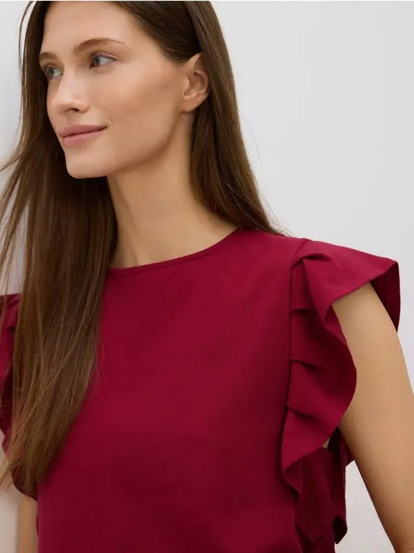 Reserved Reserved - Bluza s volanima - boja kestena