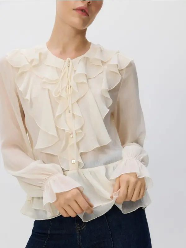 Reserved Reserved - Bluza s volanima - krem