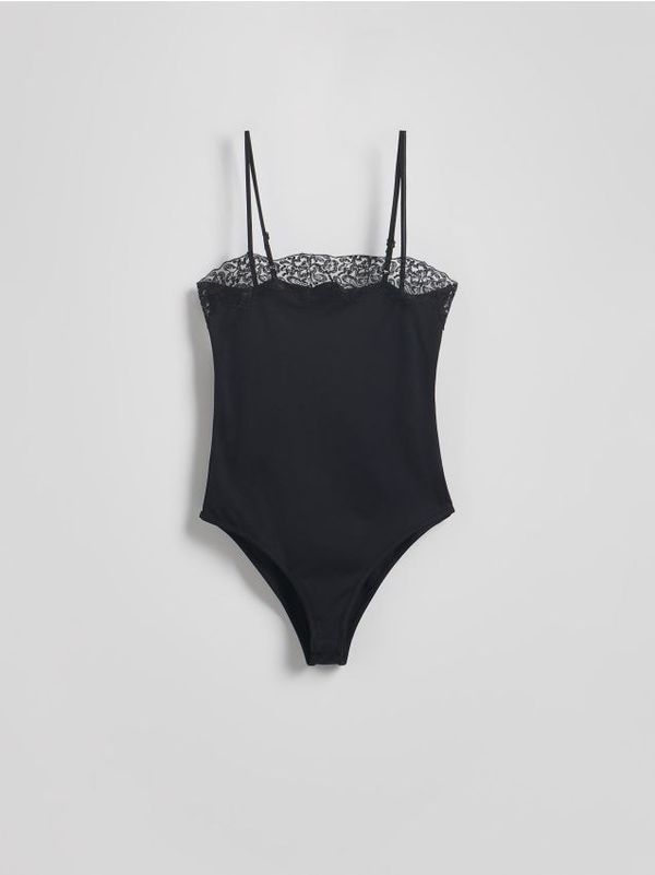 Reserved Reserved - Bodi s čipkanim rubovima - crno