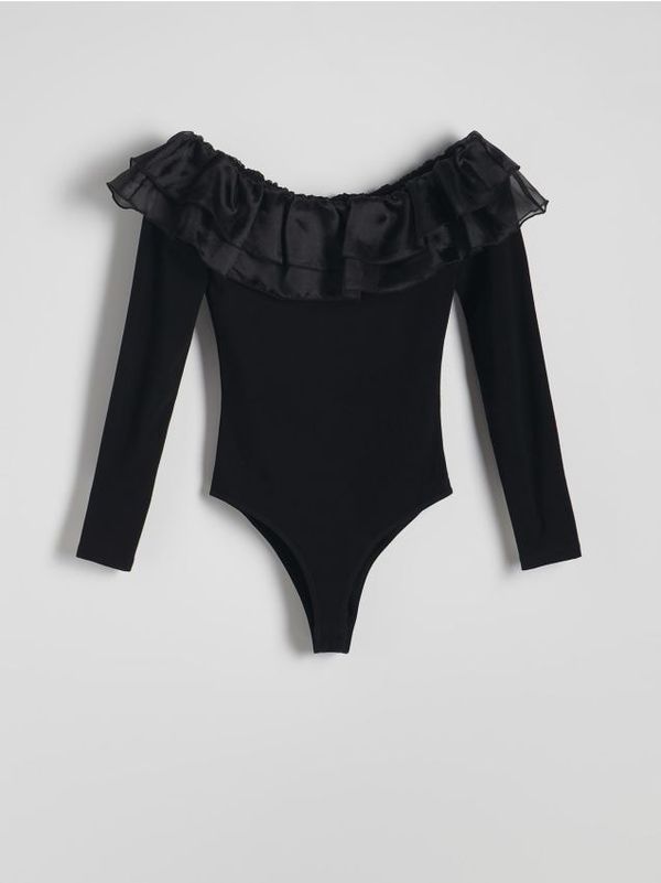 Reserved Reserved - Bodi s visokim udjelom pamuka s volanom - crno