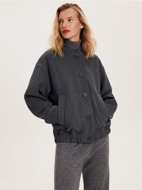 Reserved Reserved - Bomber jakna od mješavine vune - srednjesivo