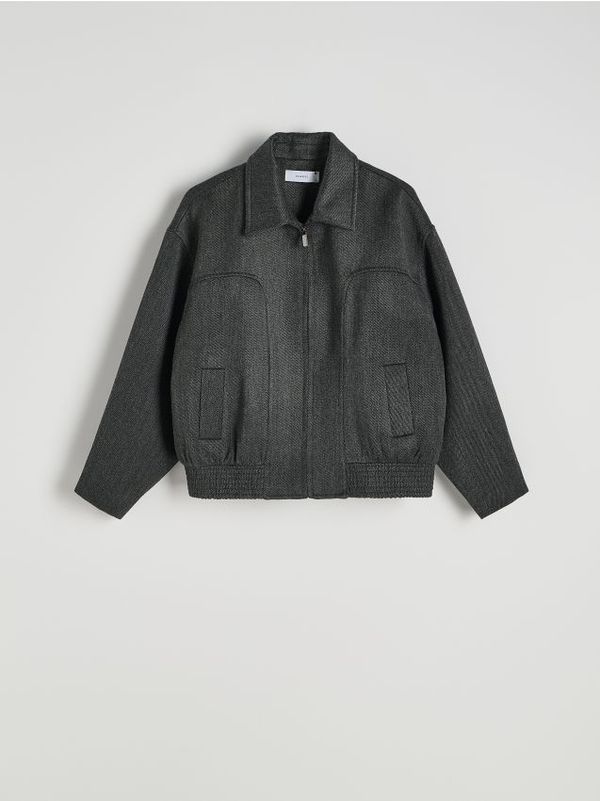 Reserved Reserved - Bomber jakna od mješavine vune - tamnosivo
