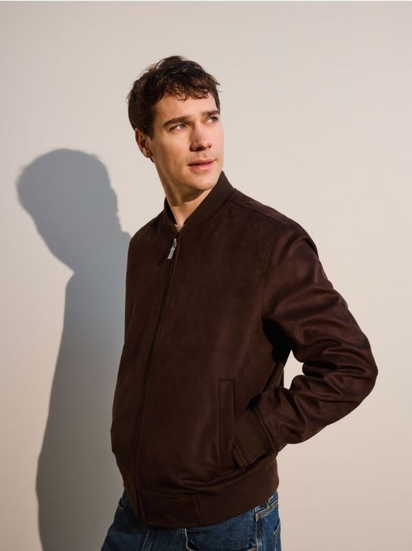 Reserved Reserved - Bomber jakna od umjetne brušene kože - tamnosmeđe