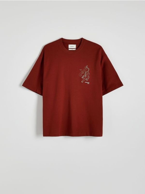 Reserved Reserved - Boxy majica kratkih rukava s printom - karmin-crveno