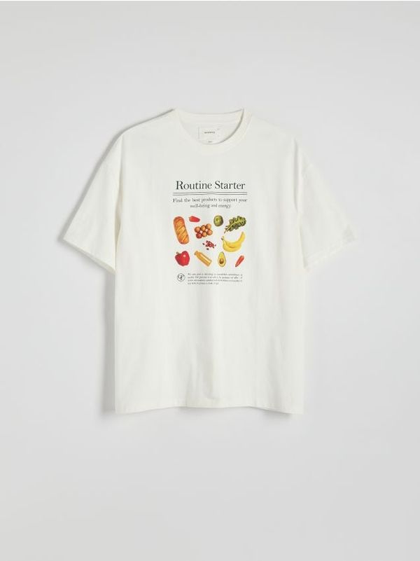 Reserved Reserved - Boxy majica kratkih rukava s printom - krem