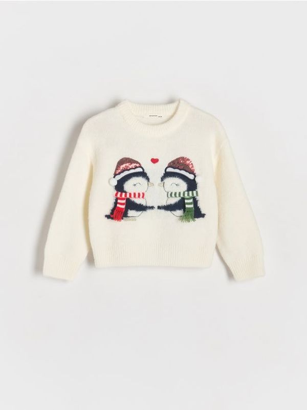Reserved Reserved - Božićni džemper s aplikacijom - krem