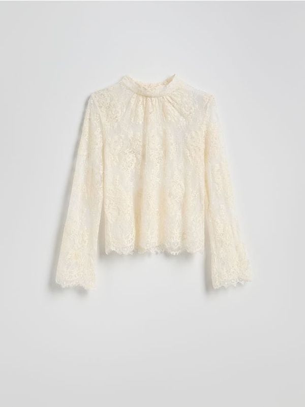 Reserved Reserved - Čipkasta bluza - boja kože