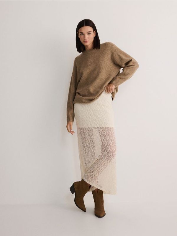 Reserved Reserved - Čipkasta maxi suknja - krem