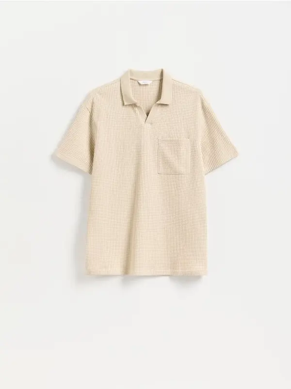 Reserved Reserved - Comfort fit polo-majica od strukturirane tkanine - bež