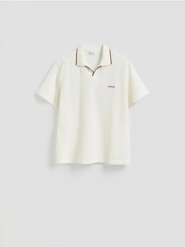 Reserved Reserved - Comfort fit polo-majica od strukturirane tkanine - krem