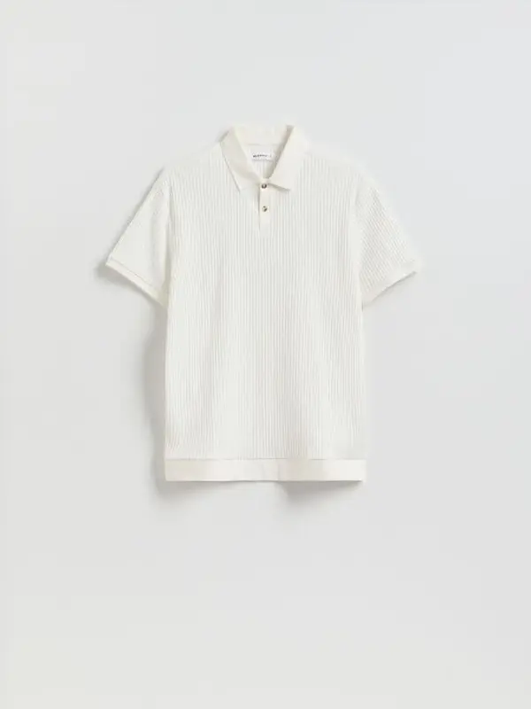 Reserved Reserved - Comfort fit polo-majica od strukturirane tkanine - krem