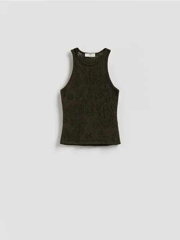Reserved Reserved - Crochet top s autorskim uzorkom - smeđezeleno
