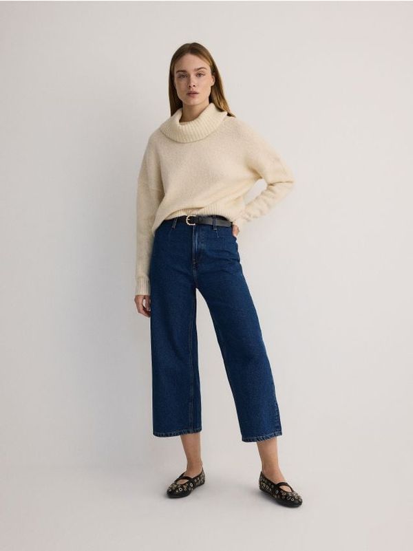 Reserved Reserved - Culotte traperice s pojasom - mornarsko plava