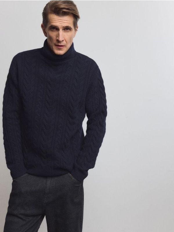 Reserved Reserved - Dolčevita od vune s uzorkom pletenica - mornarsko plava