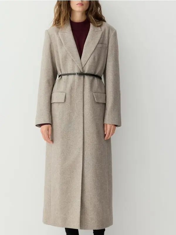 Reserved Reserved - Dugi kaput od mješavine vune - bež