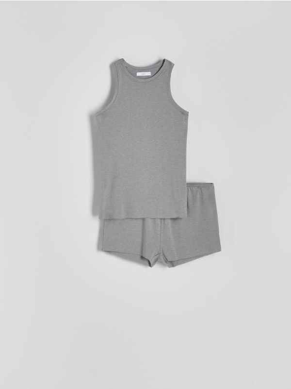 Reserved Reserved - Dvodijelna pidžama s kratkim hlačama - srednjesivo