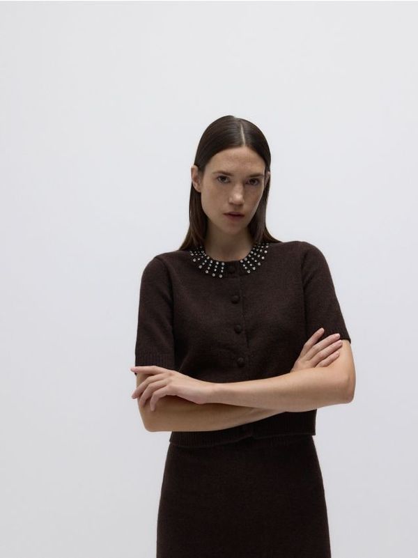 Reserved Reserved - Džemper od mješavine vune - tamnosmeđe