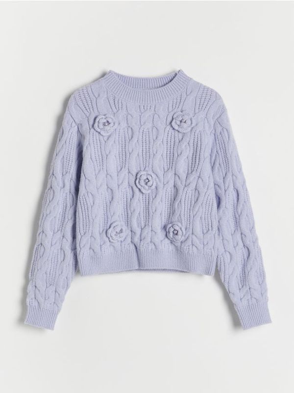 Reserved Reserved - Džemper s cvjetnom aplikacijom - boja lavande