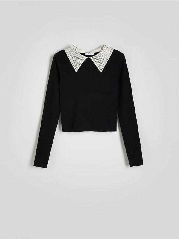 Reserved Reserved - Džemper s ukrasnim ovratnikom - crno