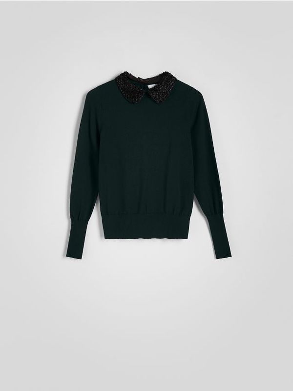 Reserved Reserved - Džemper s ukrasnim ovratnikom - tamnozeleno