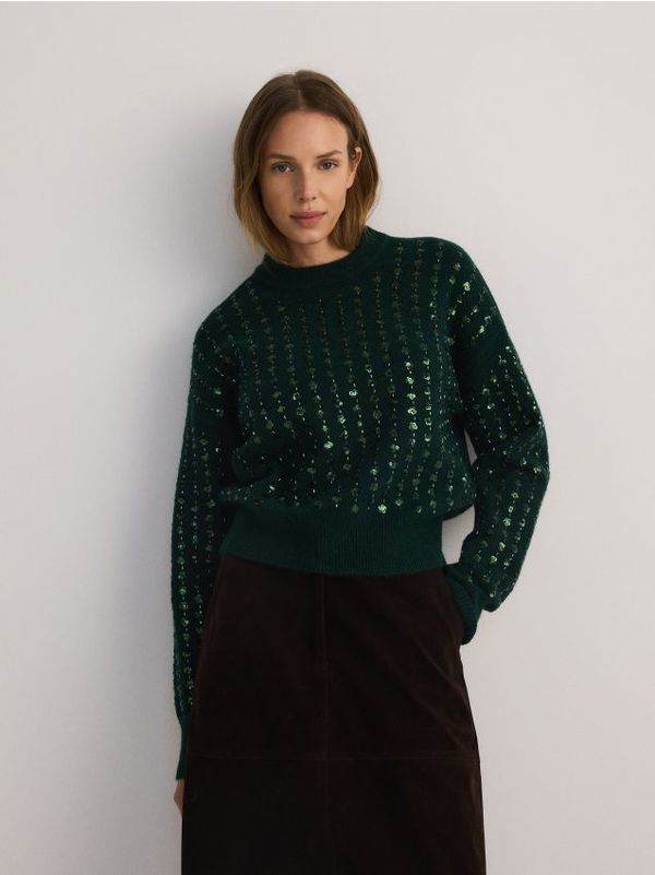 Reserved Reserved - Džemper s ukrasnom aplikacijom - tamnozeleno