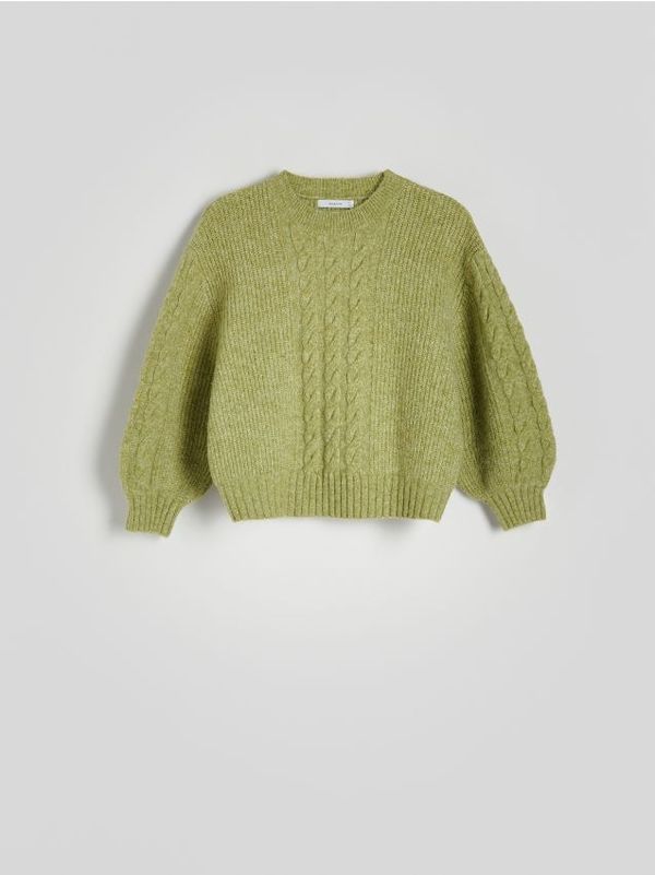 Reserved Reserved - Džemper s uzorkom pletenica - žutozeleno